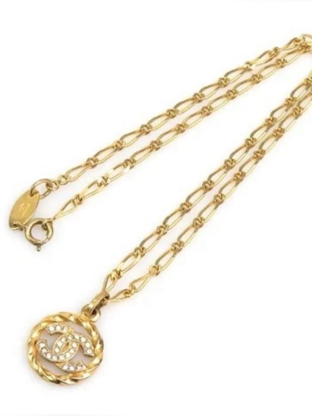 Auth CHANEL CC Logo Necklace Gold/Silver Metal/Rhinestone